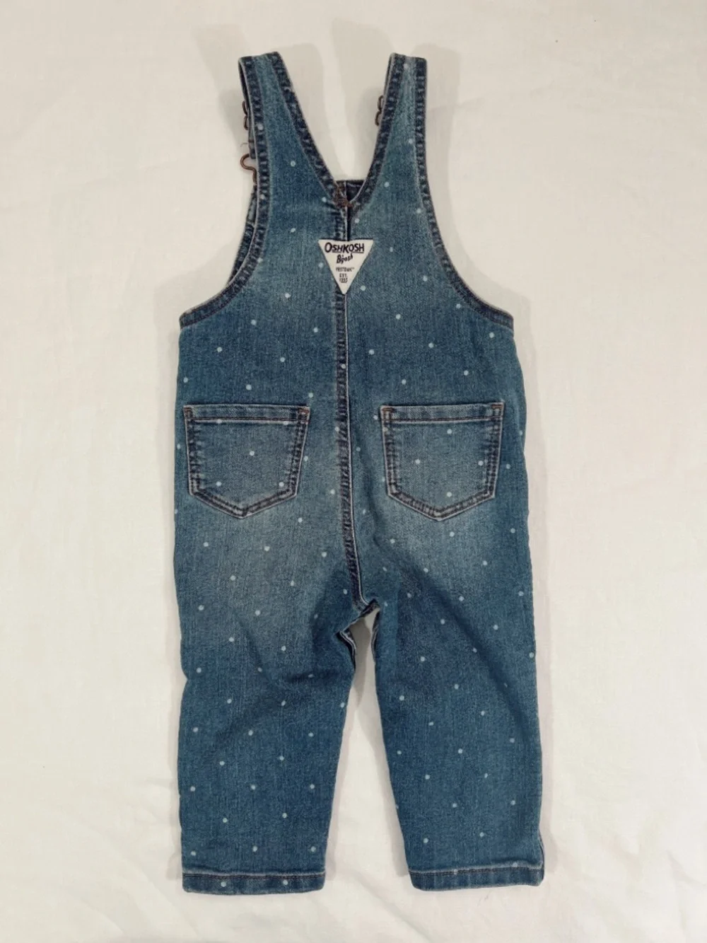 OshKosh B'gosh Denim Overalls in Blue with White‎ Dot Print